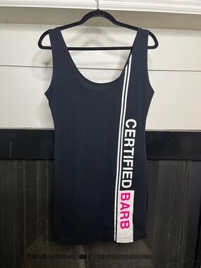 Nicki Minaj Black Dress with White and Pink Stripe Accent